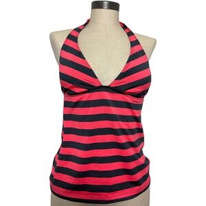 2000s Mossimo Coral Pink & Dark Gray Striped Tankini Top Size Small